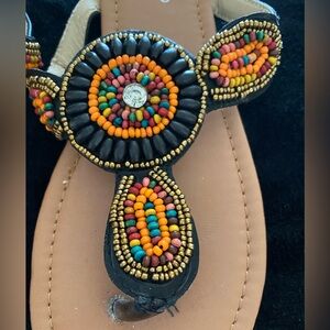 1 pair rhinestones and beaded decor flat sandals (minor damage)